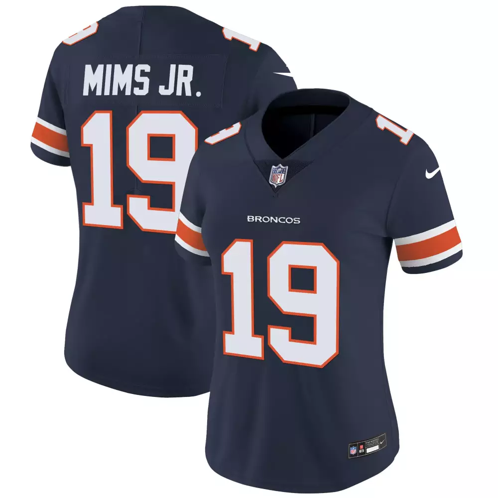 Marvin Mims Jr. 19 Broncos Jersey Navy Women Authentic Orange White Vapor Limited