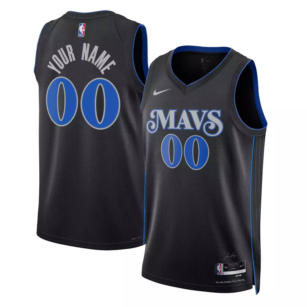 Custom Dallas Mavericks Jersey Black Men Blue Silver Swingman All Stitched