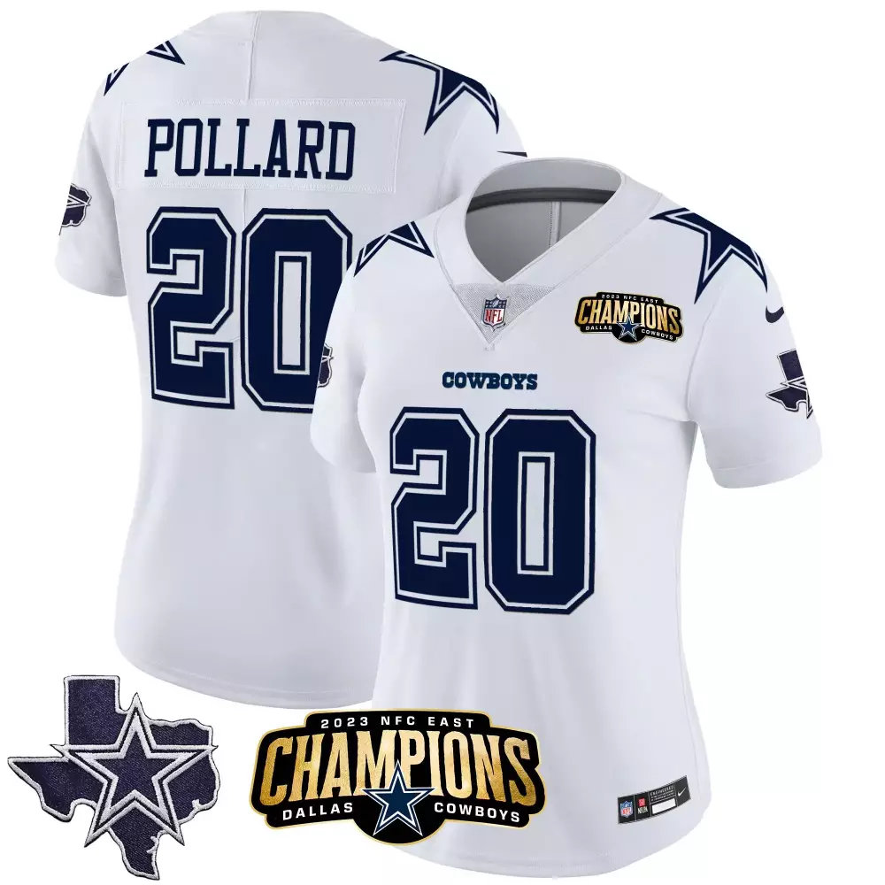 Tony Pollard 20 Dallas Cowboys Jersey White NFC East Champions 2023 Texas Star Women