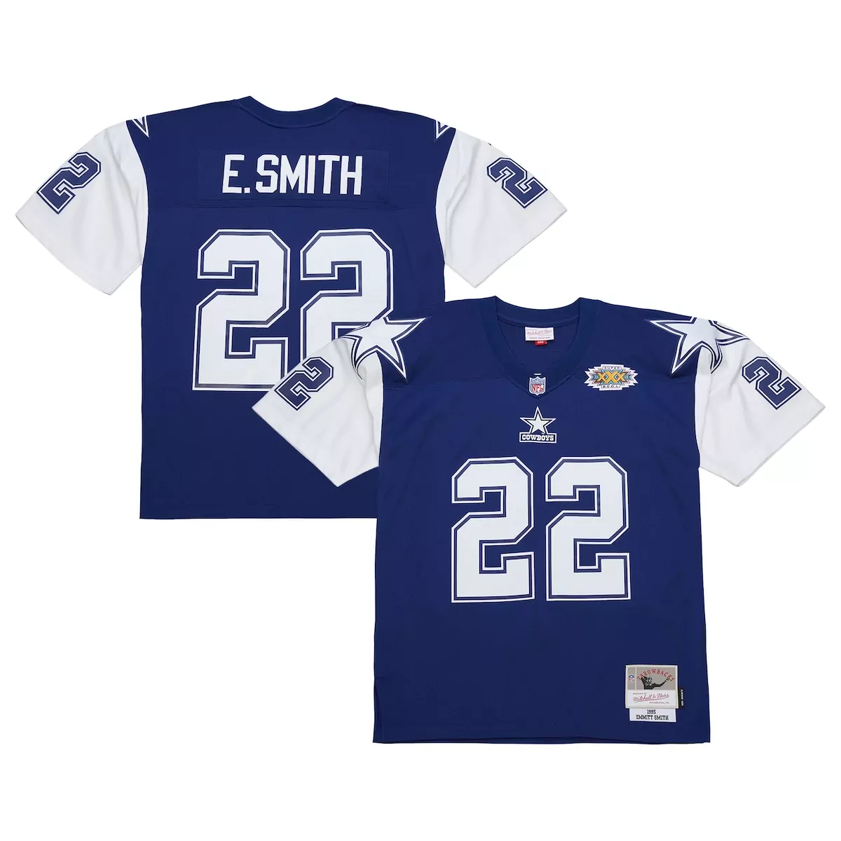 Emmitt Smith 22 Dallas Cowboys Jersey Blue Super Bowl Xxx Mitchell Ness Men White