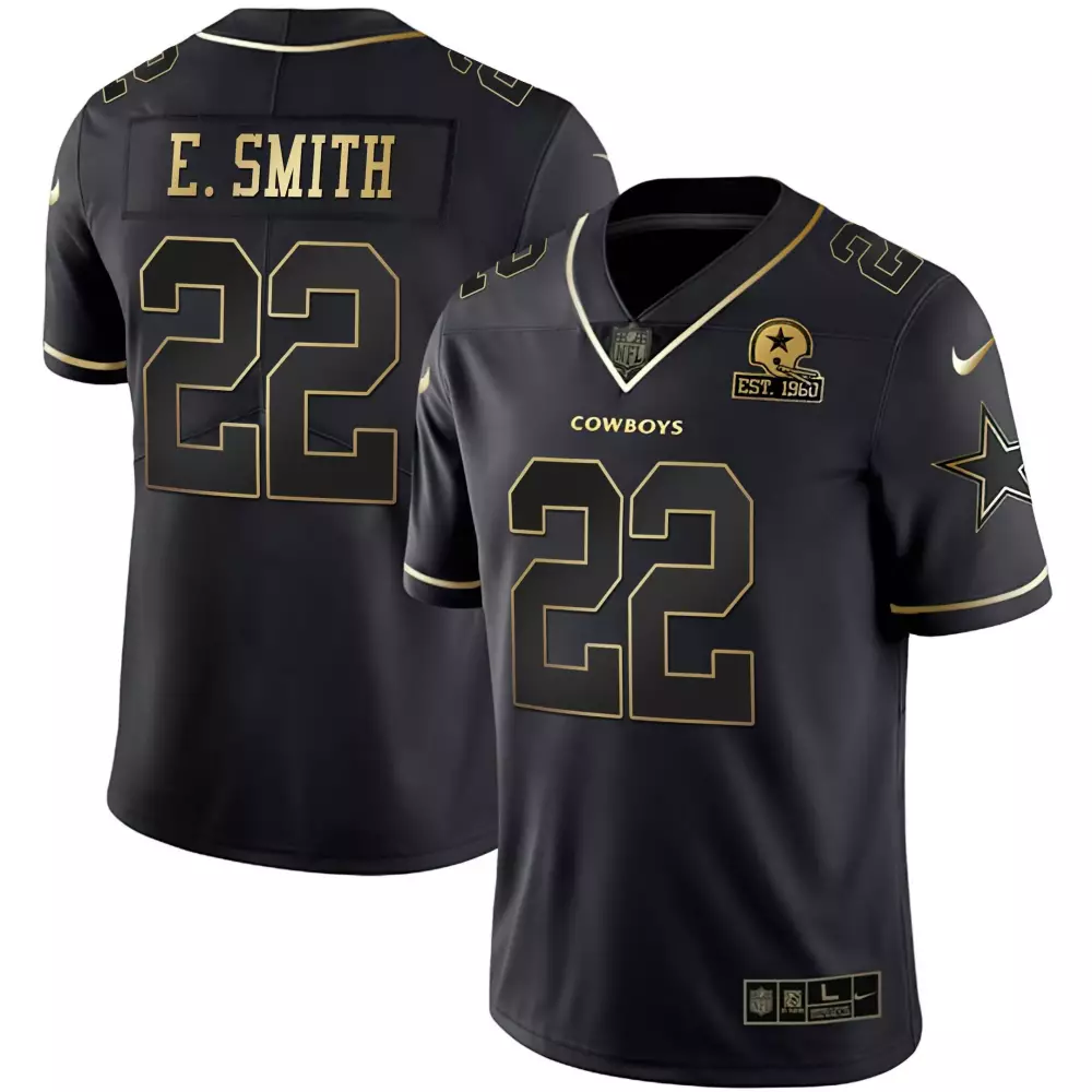 Emmitt Smith 22 Dallas Cowboys Jersey Black Color Rush Star Men Alternate Gold Collection