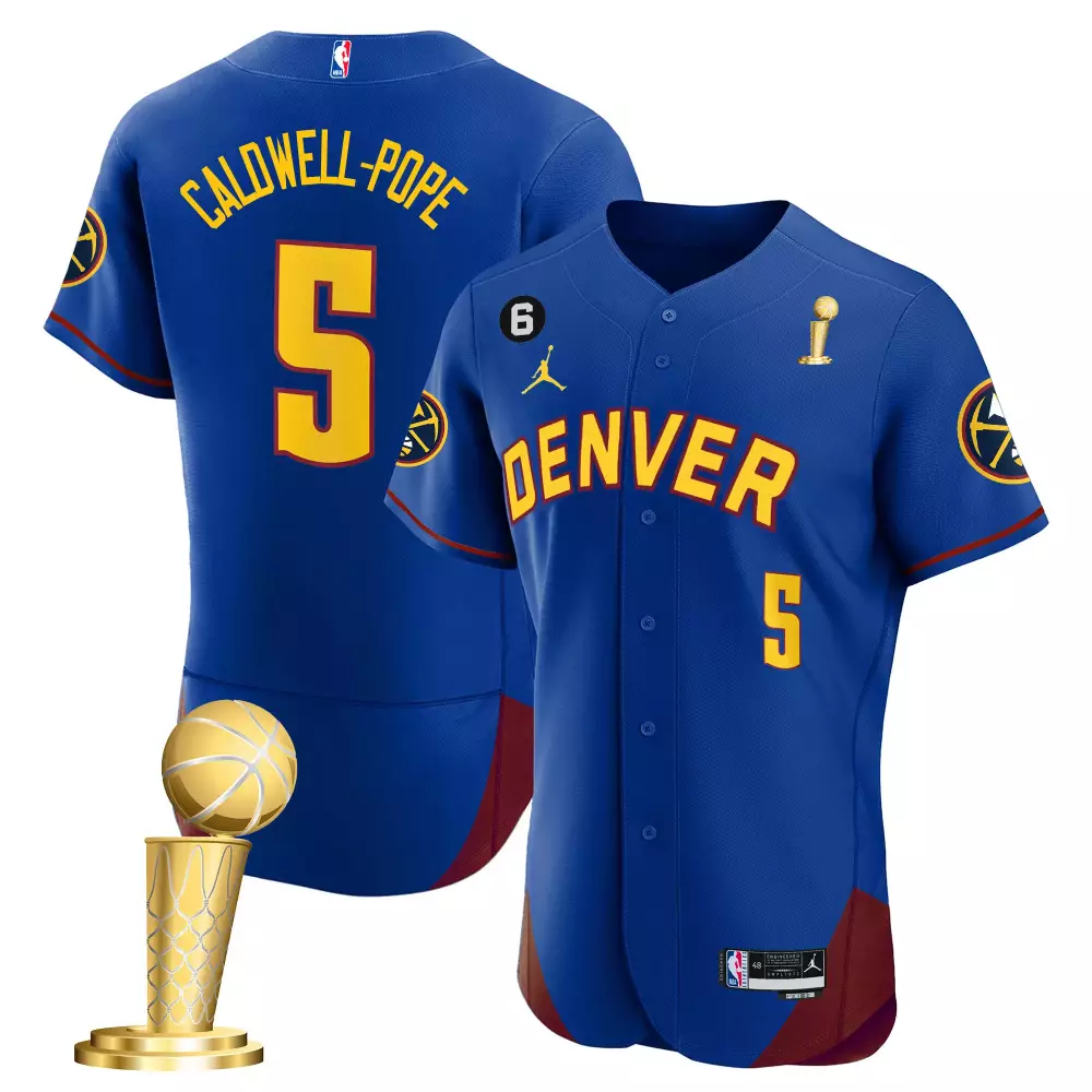 Caldwell-pope 5 Denver Nuggets Jersey Blue 2023 NBA Champions Men Yellow Maroon Flex