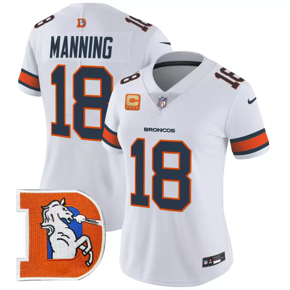 Peyton Manning 18 Broncos Jersey White Men Standard Orange Navy Throwback Vapor Limited