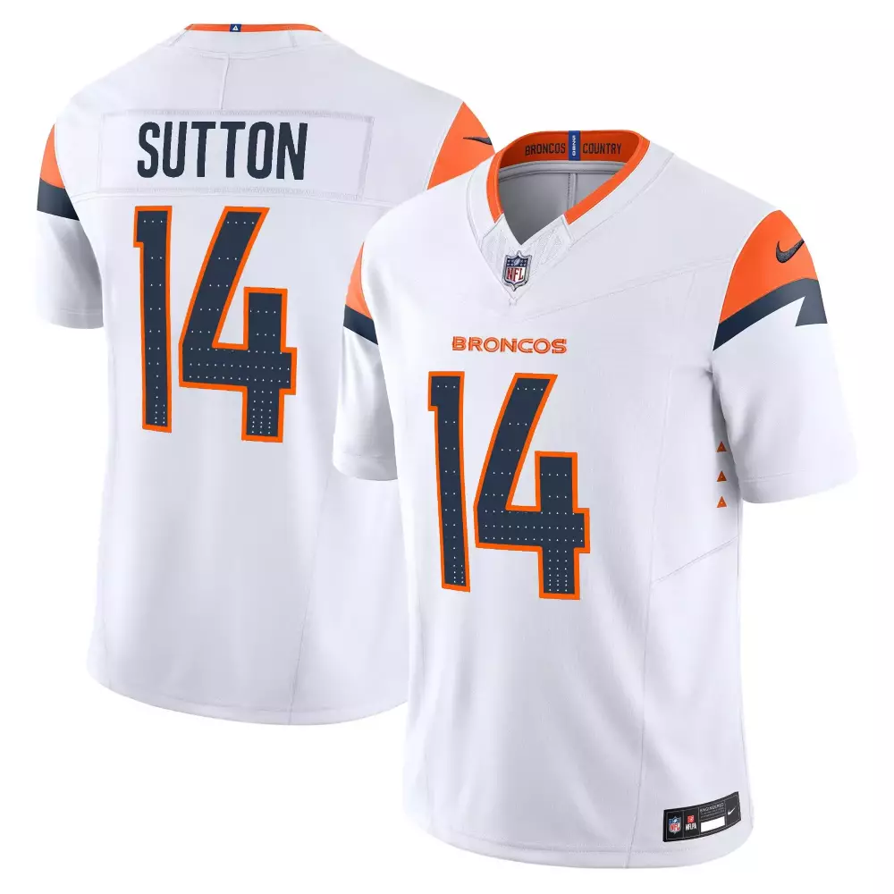 Courtland Sutton 14 Broncos Jersey White Men NFL Orange Navy Vapor Limited All Stitched