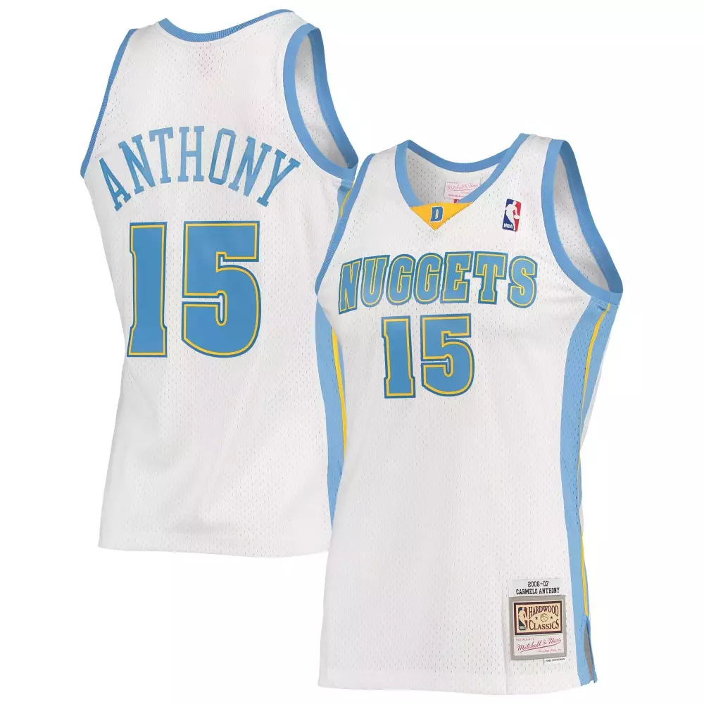 Carmelo Anthony 15 Nuggets Jersey White 2006-07 Hardwood Classics Men Swingman Blue
