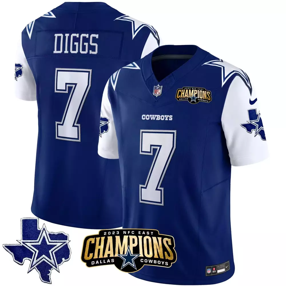 Trevon Diggs 7 Cowboys Jersey Blue 2023 NFC East Champions Men Replica White Vapor