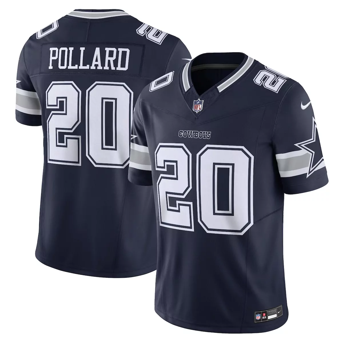 Tony Pollard 20 Cowboys Jersey Navy Blue Men Standard White Gray Vapor Limited