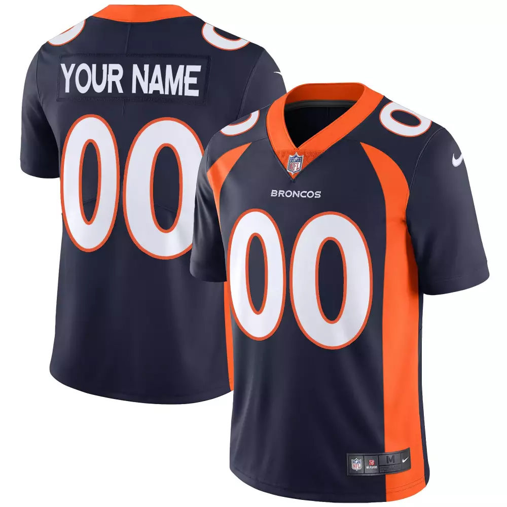 Custom Broncos Jersey Navy NFL Orange Stitched