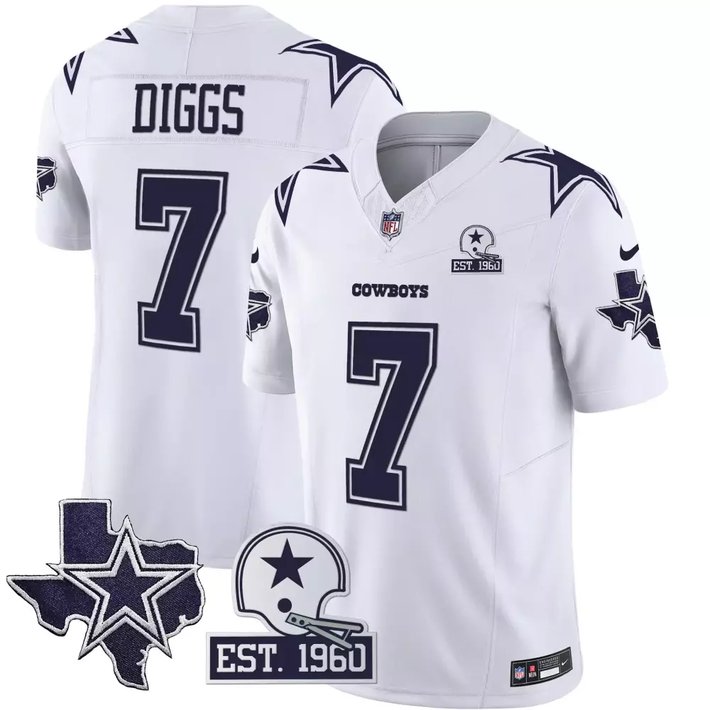 Diggs 7 Cowboys Jersey White Est. 1960 Helmet Texas State Men Player Alternate Navy Blue