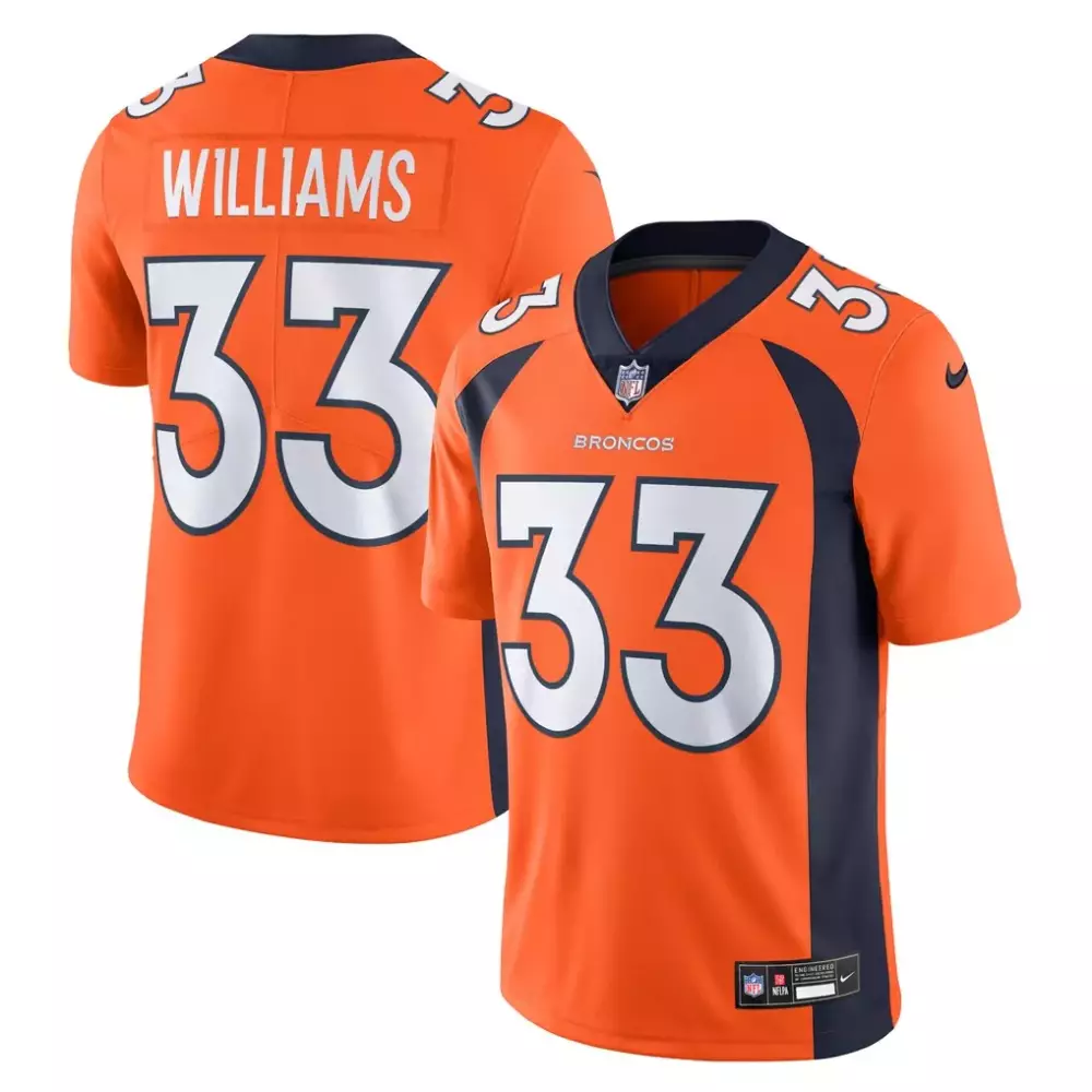 Javonte Williams 33 Broncos Jersey Orange Men NFL Navy Blue White Vapor Limited