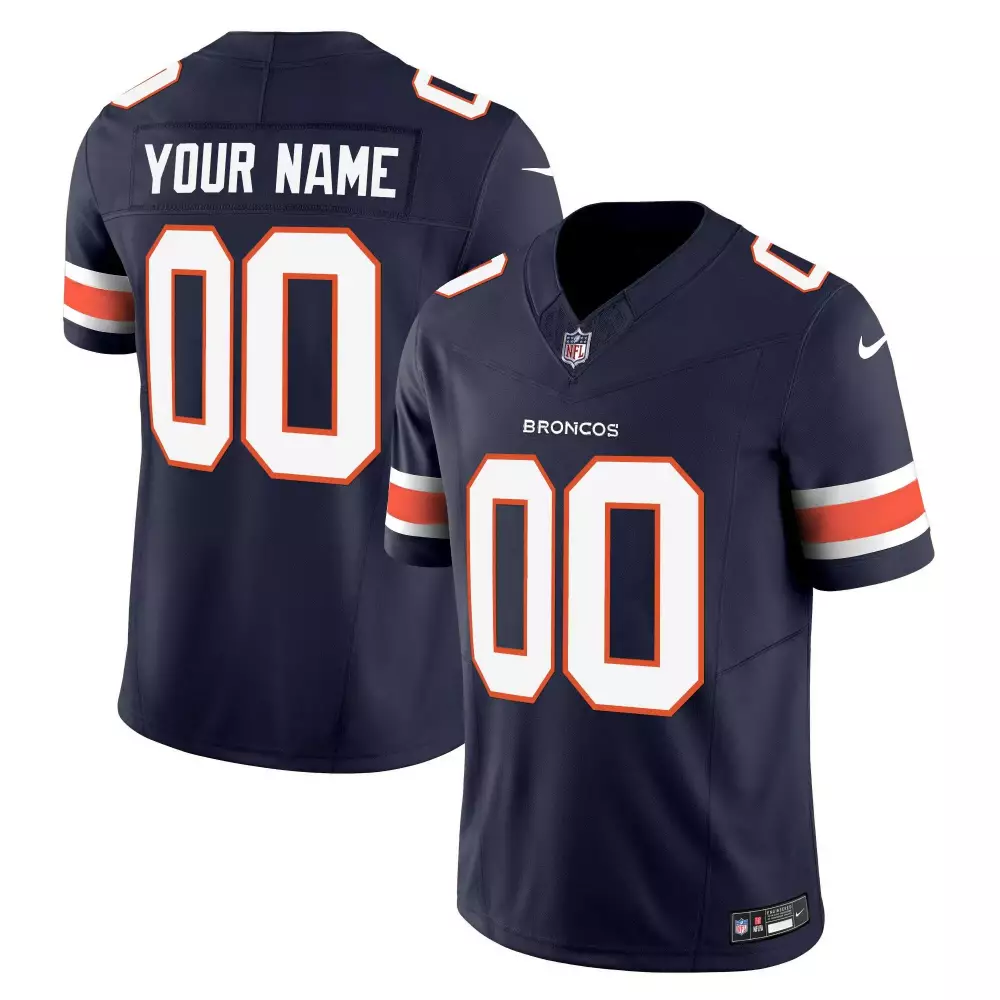 Custom Broncos Jersey Navy White Orange All Stitched