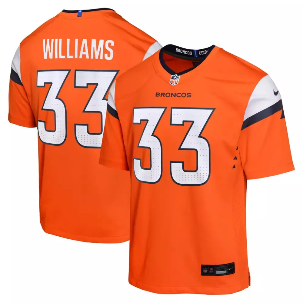 Javonte Williams 33 Broncos Jersey Orange Men White Navy Blue Collection Game
