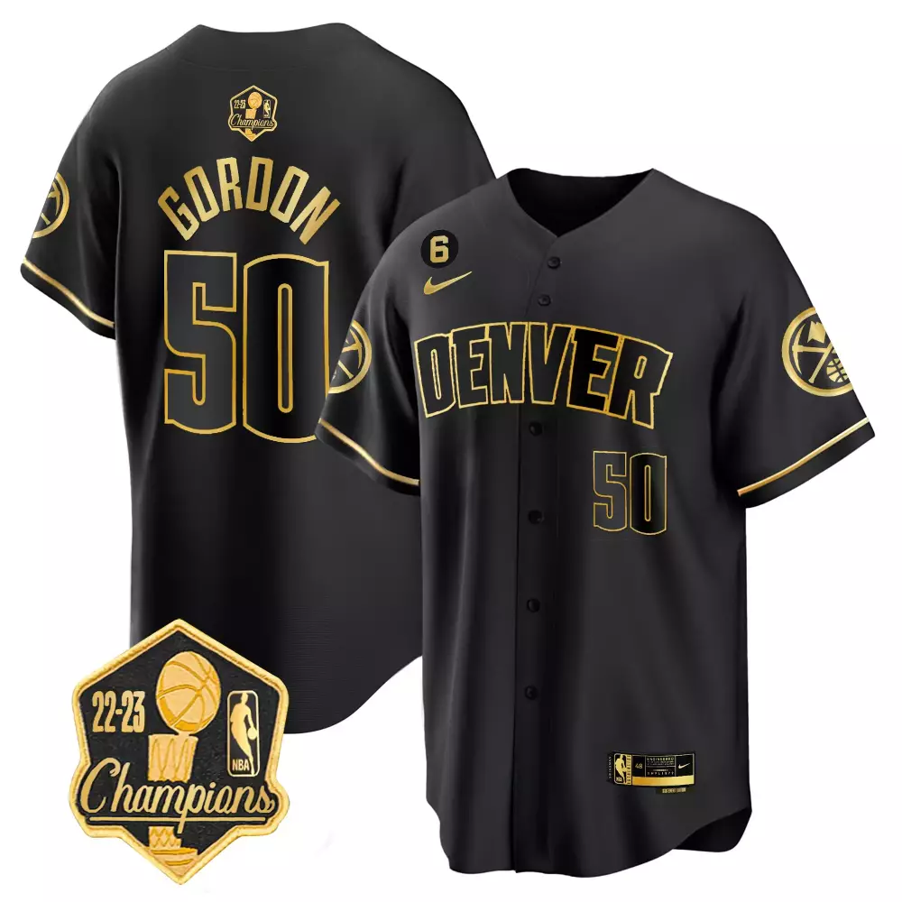 Aaron Gordon 50 Denver Jersey Black 22-23 Champions Men Gold Limited Cool Base All