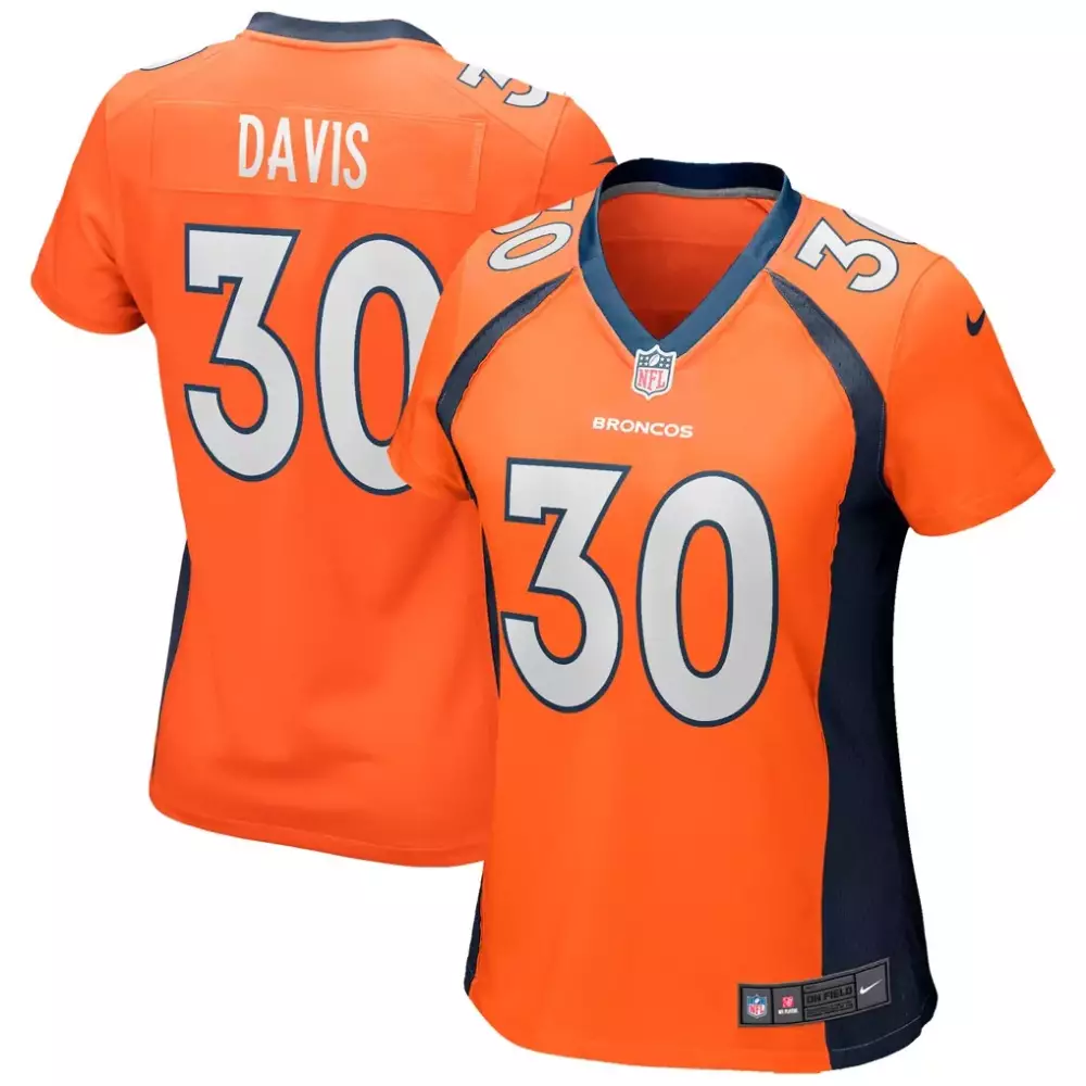 Terrell Davis 30 Broncos Jersey Orange Men Navy Blue Game Retired