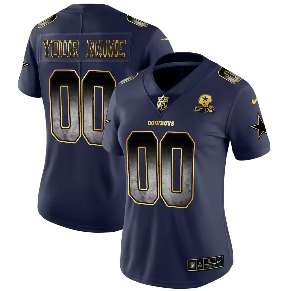 Custom Dallas Cowboys Jersey Navy Blue 1960 Throwback Women Gold Black Vapor All