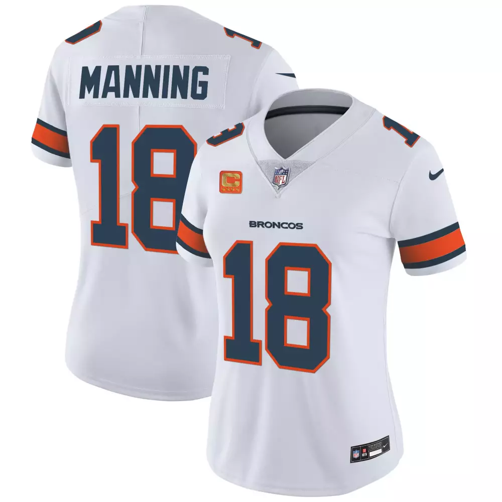 Peyton Manning 18 Broncos Jersey White Women Replica Navy Orange Vapor Limited All