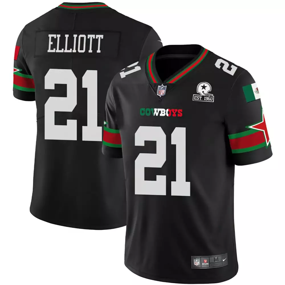 Ezekiel Elliott 21 Cowboys Jersey Black Mexico Series 2023 Men NFL Alternate Split Design