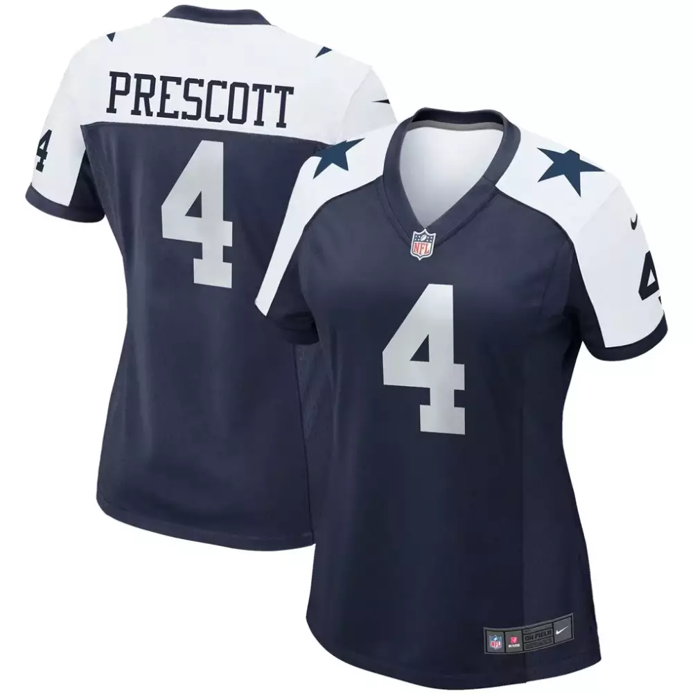 Dak Prescott 4 Dallas Cowboys Jersey Navy Blue Women Official White Silver Alternate
