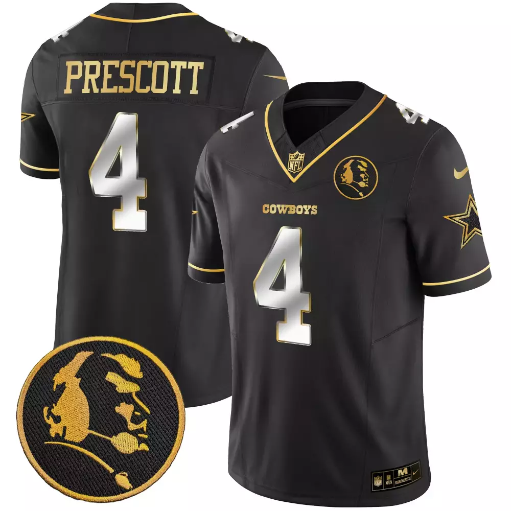 Dak Prescott 4 Cowboys Jersey Black 100th Season Men Gold Silver Limited Vapor All