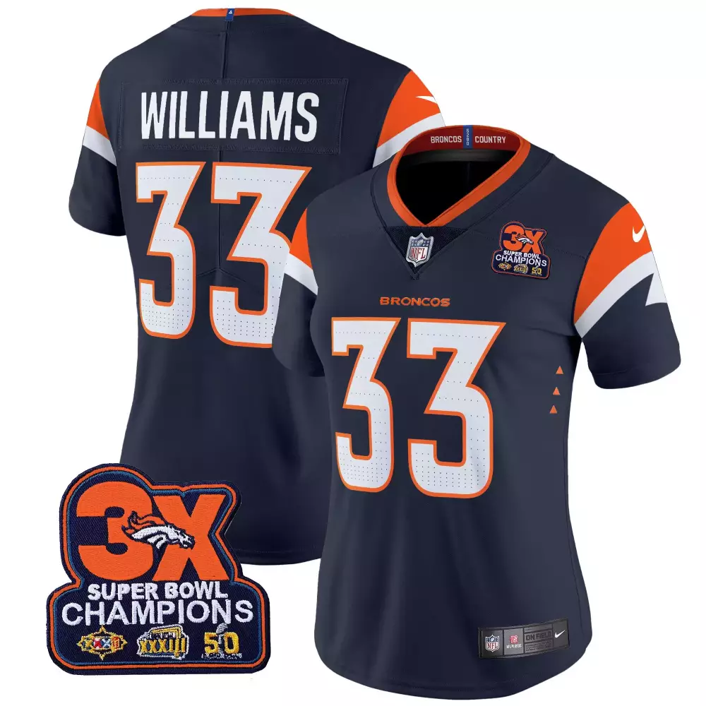 Kristian Williams 33 Broncos Jersey Navy Super Bowl 50 3X Champions Women Player