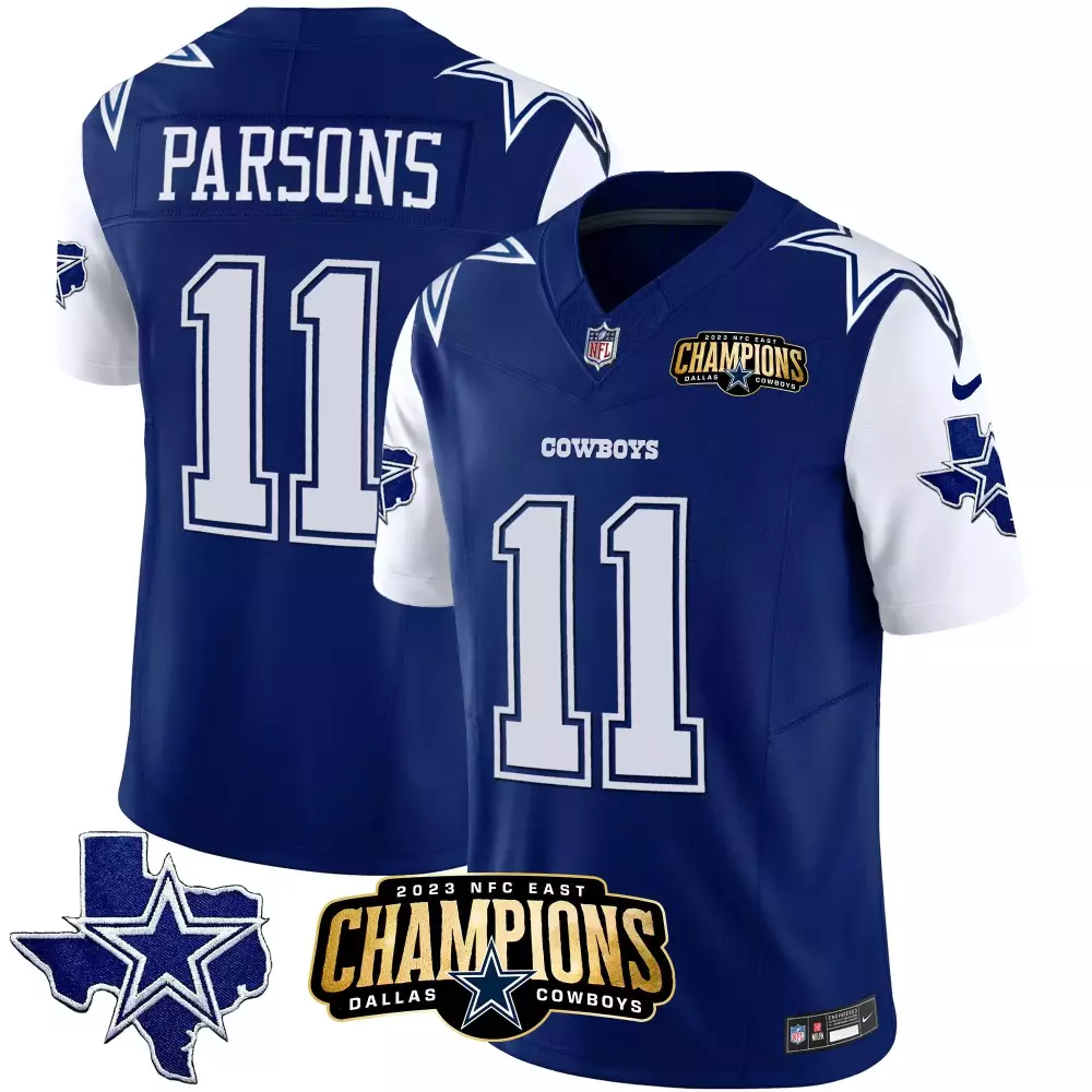 Micah Parsons 11 Cowboys Jersey Royal Blue 2023 NFC East Champions Men White Vapor