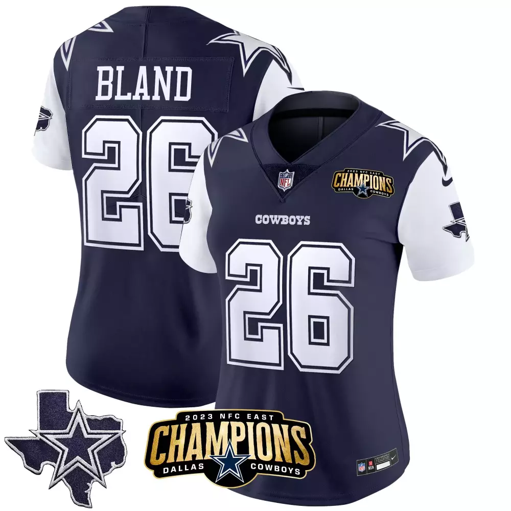 Daron Bland 26 Dallas Cowboys Jersey Navy Blue 2023 NFC East Champions Texas Shape Star