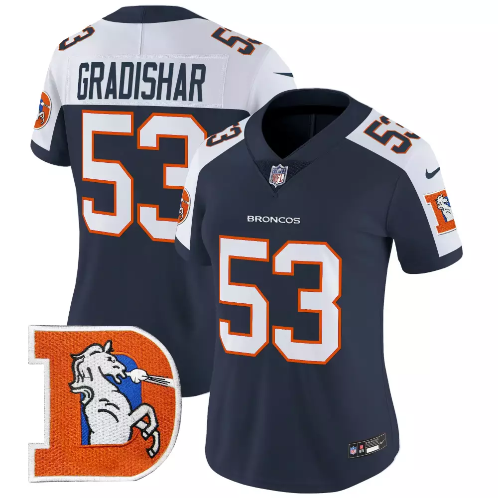 Randy Gradishar 53 Broncos Jersey Navy Women Orange White Alternate Throwback Vapor