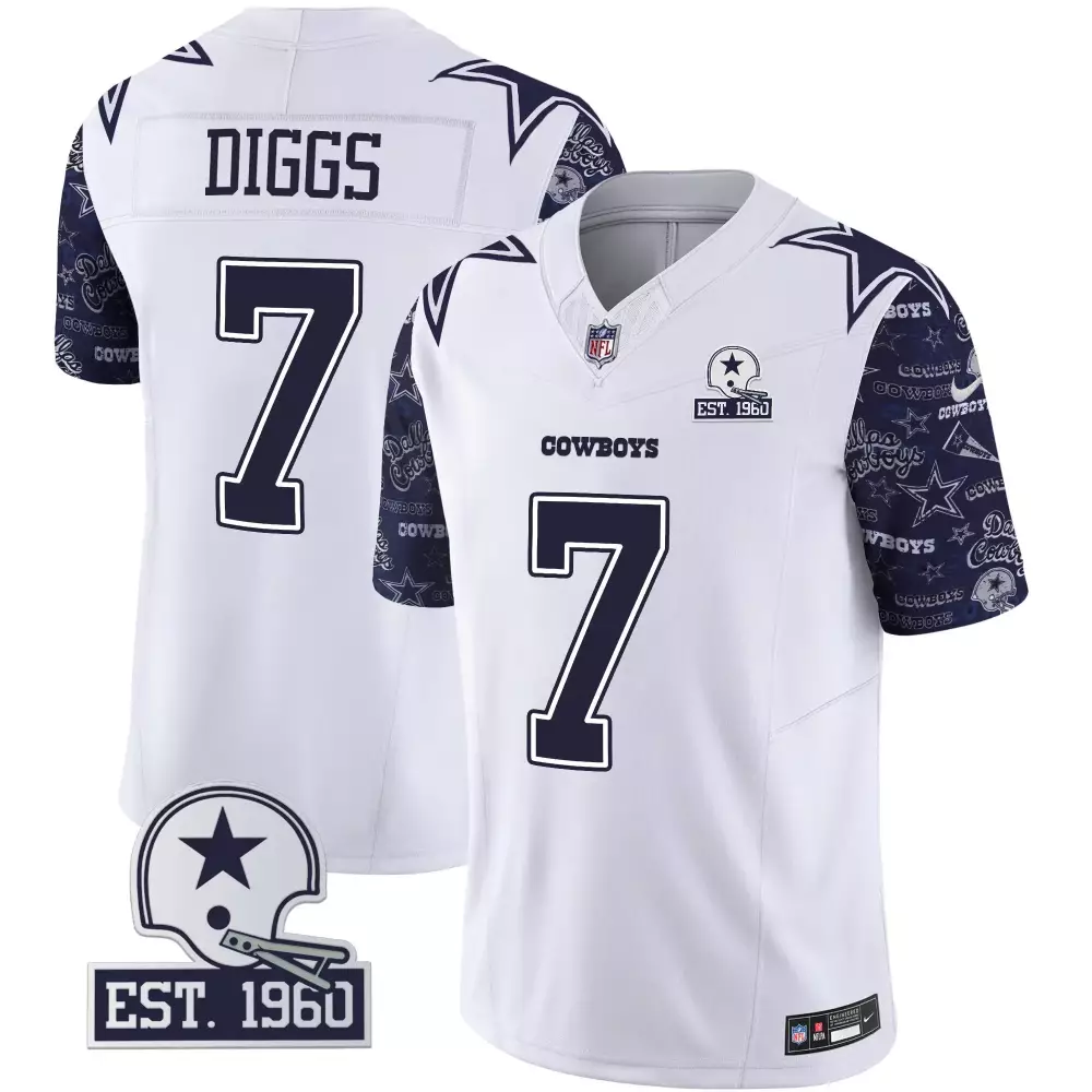 Trevon Diggs 7 Dallas Cowboys Jersey White Men NFL Navy Blue Vapor Limited All Stitched