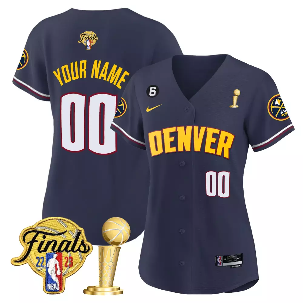 Custom Denver Nuggets Jersey Navy NBA Finals 2023 Men Yellow White Icon Flex Base