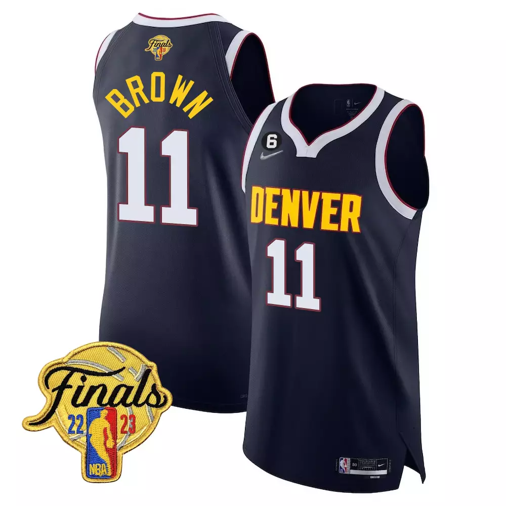 Bruce Brown 11 Denver Nuggets Jersey Navy NBA Finals 2023 Men Yellow White Red All