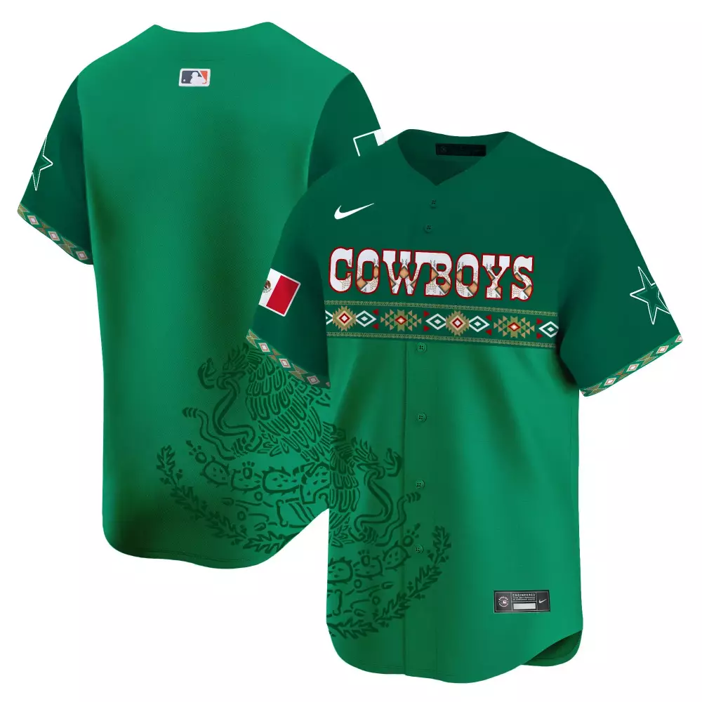 Dallas Cowboys Jersey Green Mexico Mexican Flag Men Custom Design White Red Brown