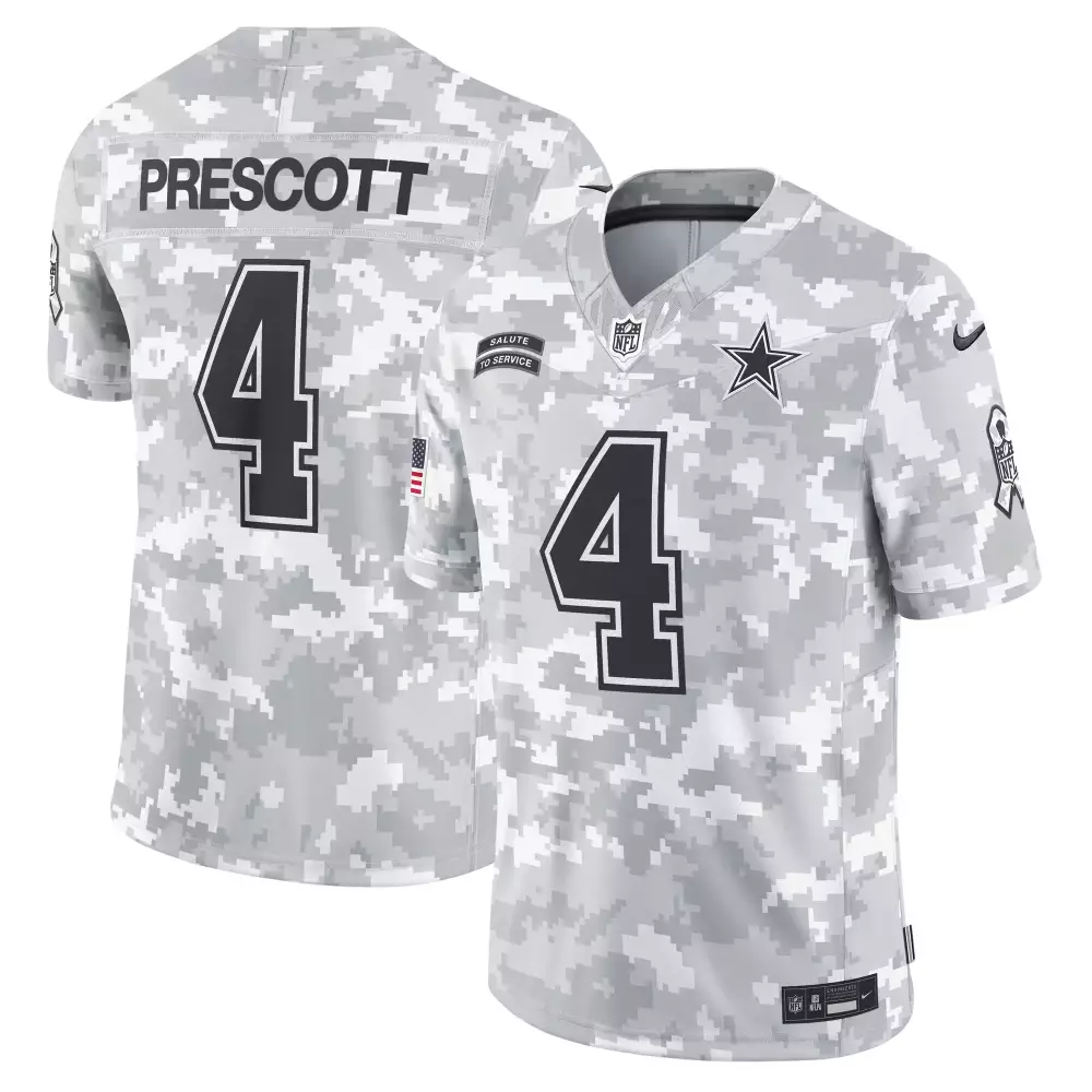 Dak Prescott 4 Dallas Cowboys Jersey White Salute To Service American Flag Men Digital Camouflage