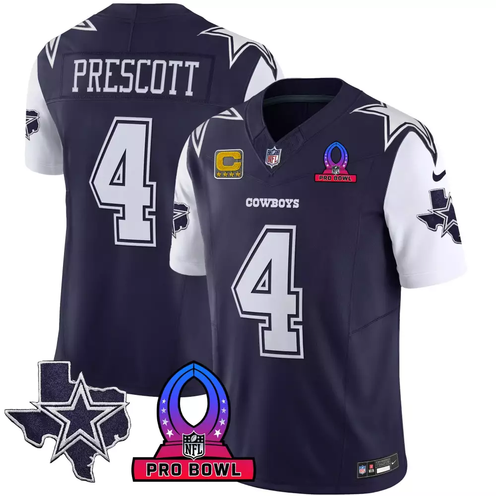 Dak Prescott 4 Cowboys Jersey Navy Pro Bowl Men White Vapor All Stitched