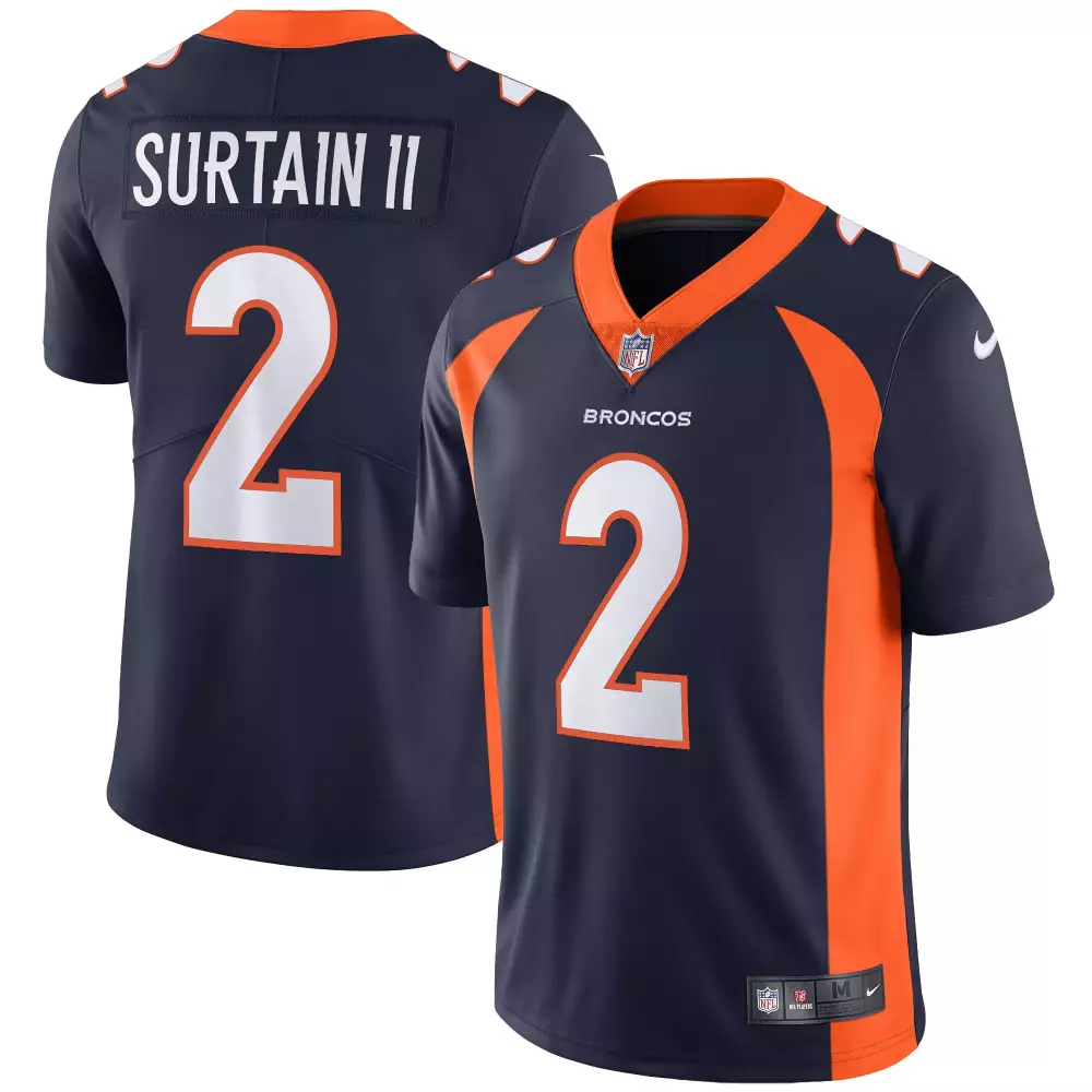 Patrick Surtain 2 Broncos Jersey Navy Men Orange All Stitched Vapor
