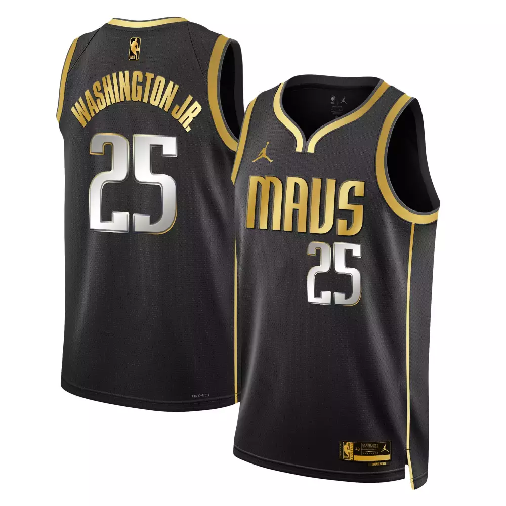 Washington Jr. 25 Mavs Jersey Black Mavericks Dri-fit Men Gold Silver Swingman All
