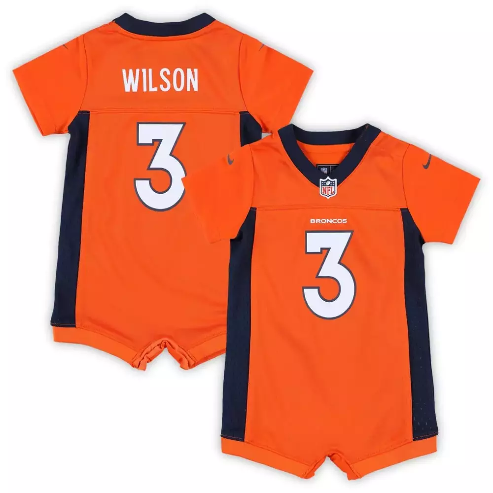 Russell Wilson 3 Broncos Jersey Orange Kids Romper Navy Blue Game