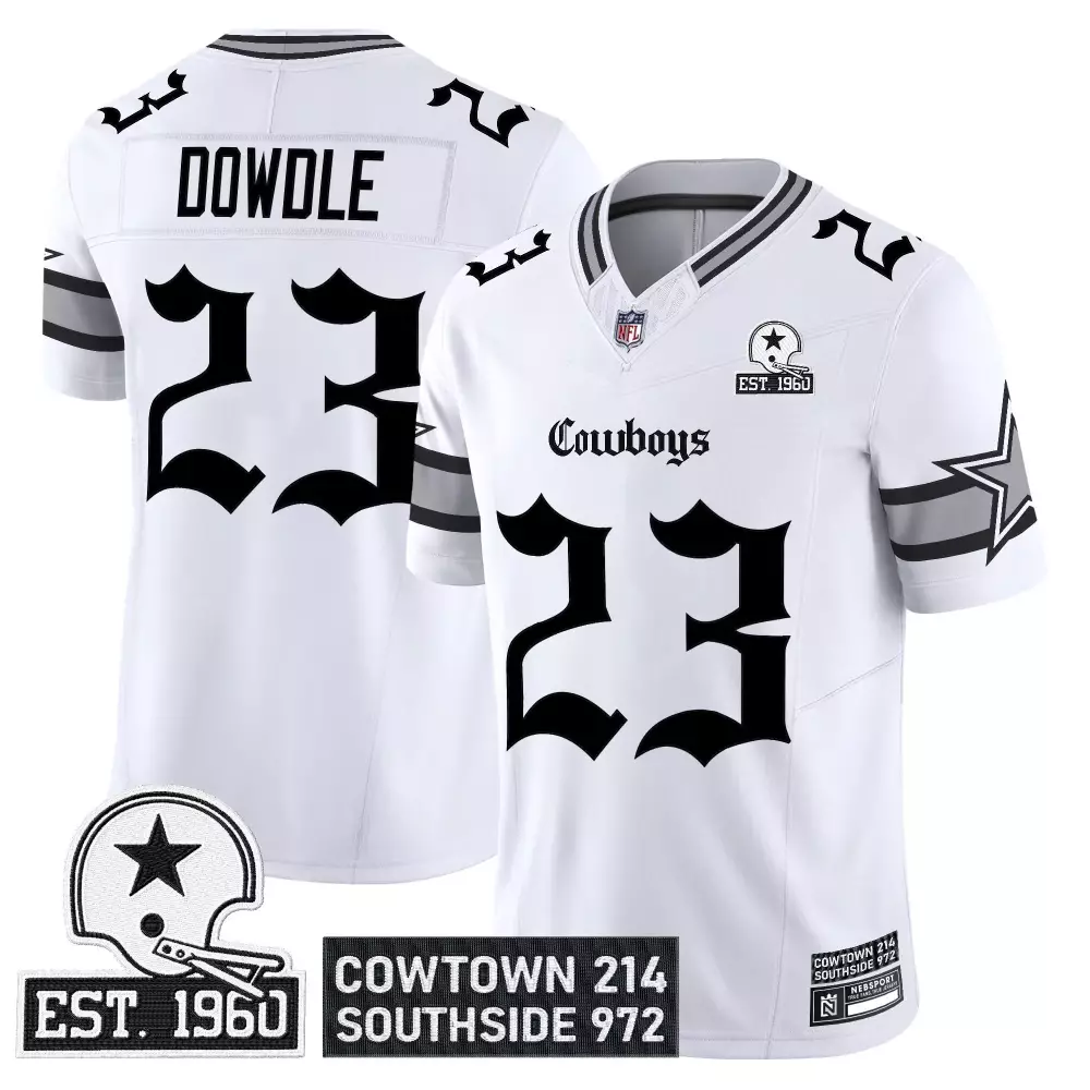 Dowdle Est 23 Cowboys Jersey White Cowtown 214 Southside 972 Men Black Gray Stitched