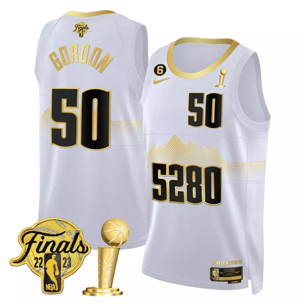 Aaron Gordon 50 Denver Nuggets Jersey White NBA Finals 2023 Men Black Gold v2 All
