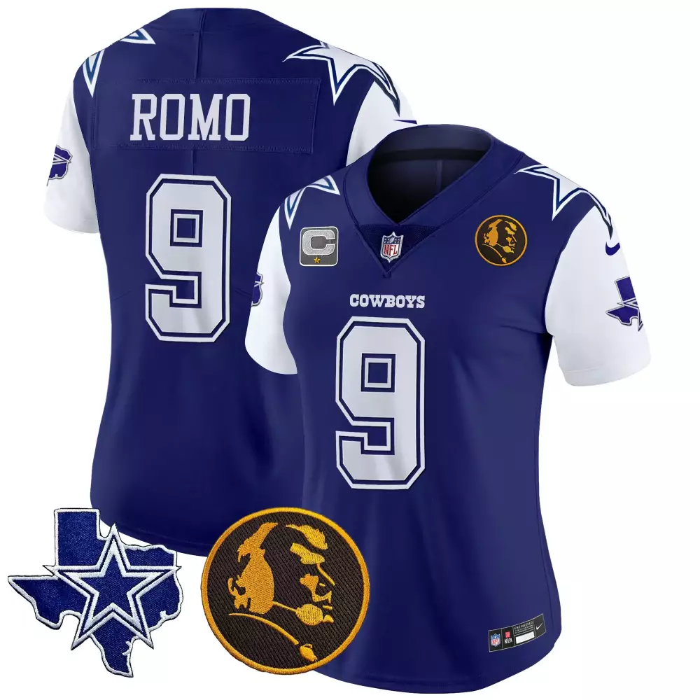 Tony Romo 9 Cowboys Jersey Blue Texas Star Owner Portrait Men Standard White Vapor