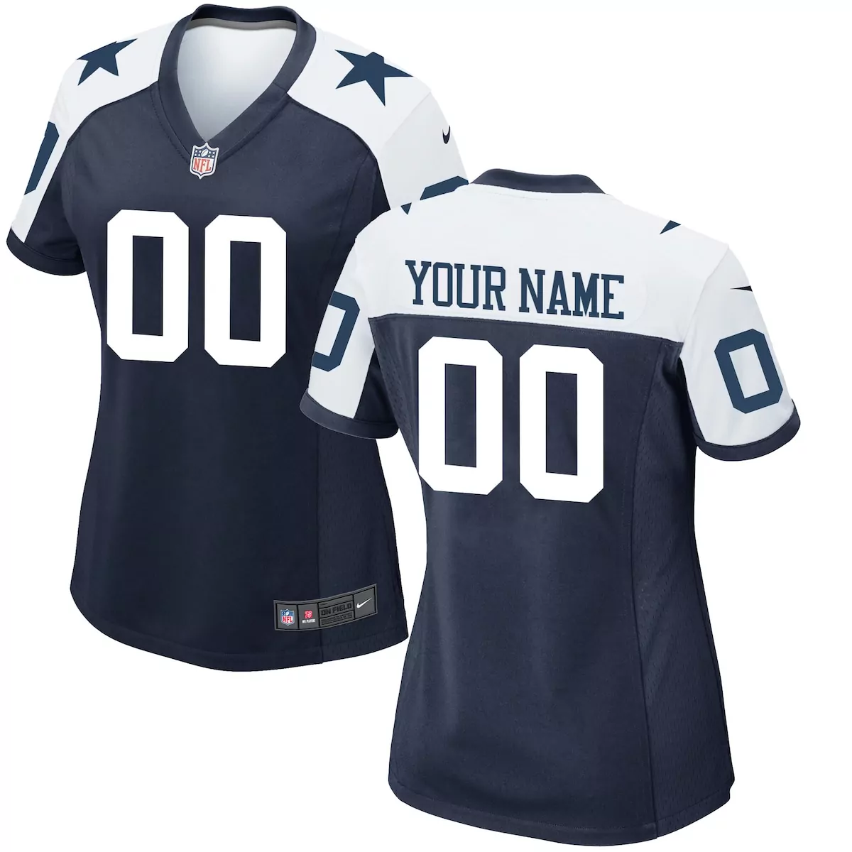 Custom Dallas Cowboys Jersey Navy Women White Alternate Game