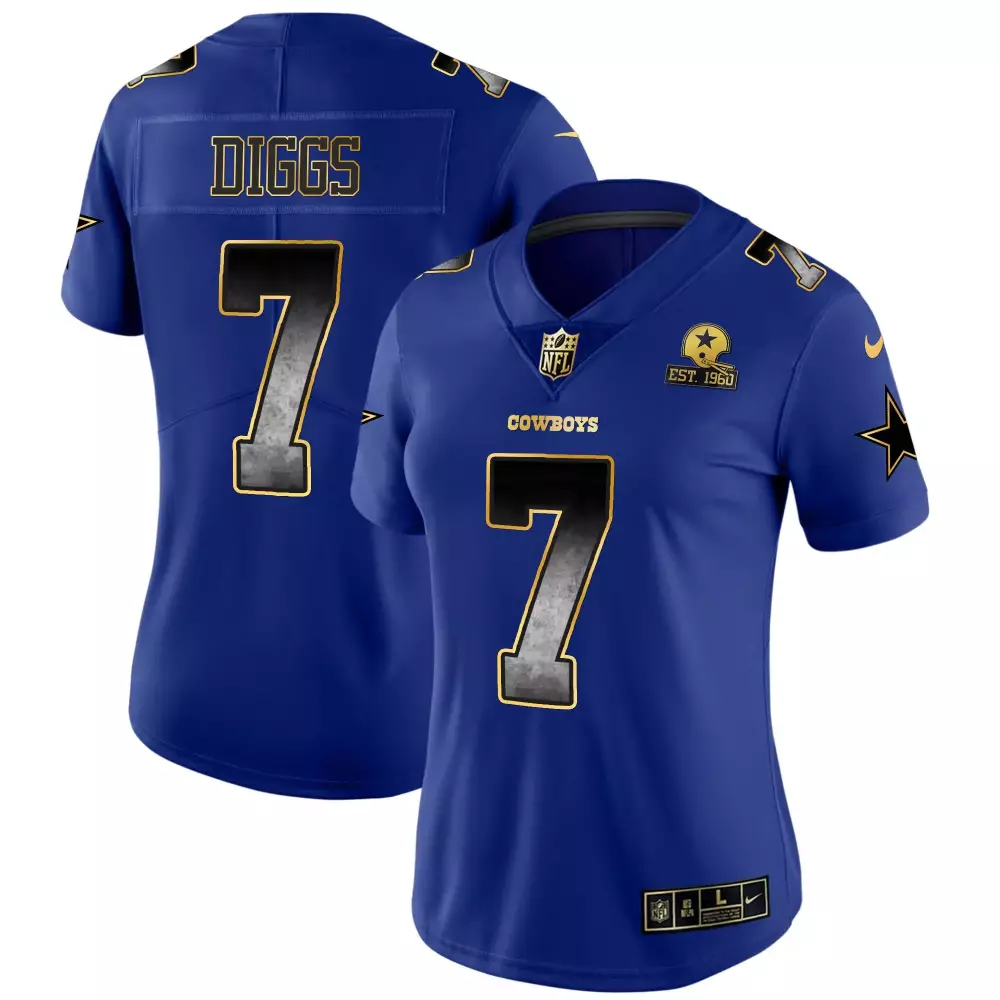 Trevon Diggs 7 Cowboys Jersey Royal Blue Est. 1960 Men Standard Gold Black Vapor