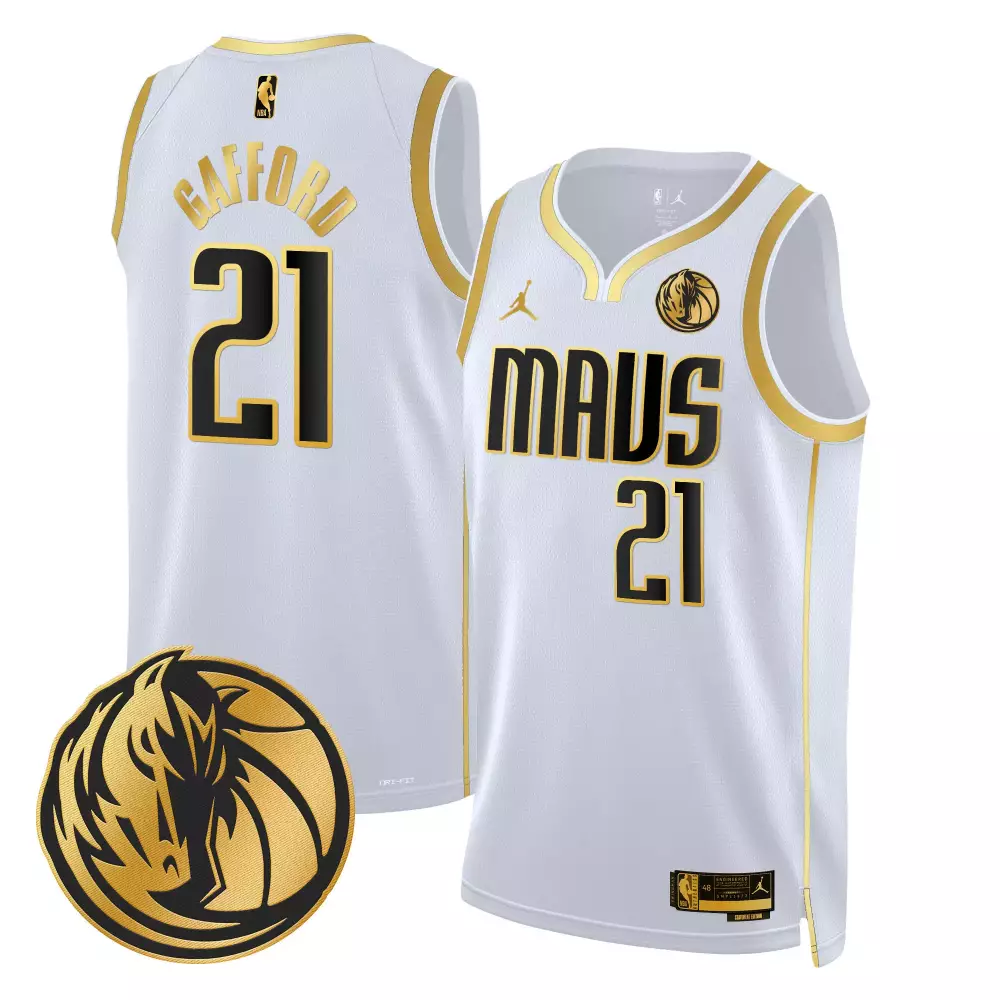 Daniel Gafford 21 Mavs Jersey White City Connect Dallas Mavericks Men Black Gold