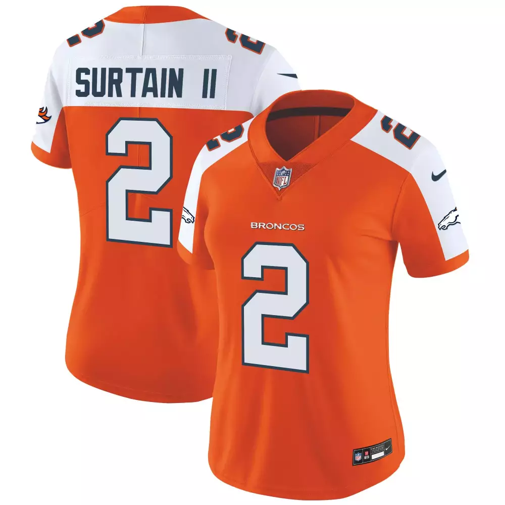 Patrick Surtain 2 Broncos Jersey Orange Men Replica White Navy Blue Alternate Vapor