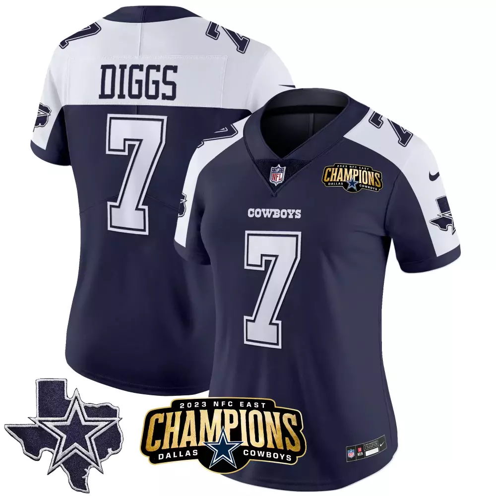 Trevon Diggs 7 Dallas Cowboys Jersey Navy 2023 NFC East Champions Men White Alternate