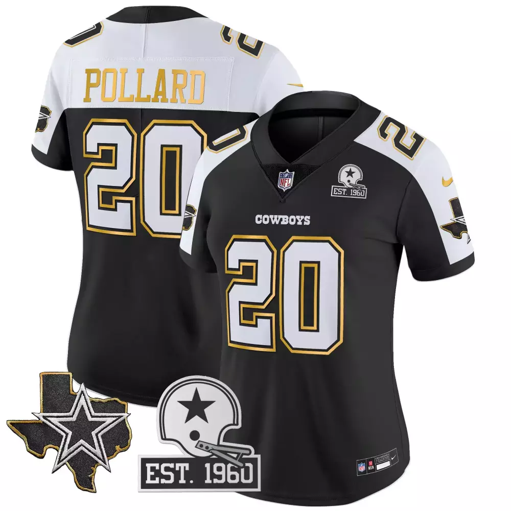 Tony Pollard 20 Cowboys Jersey Black Est. 1960 Texas Helmet 2022 Men Alternate Split Design