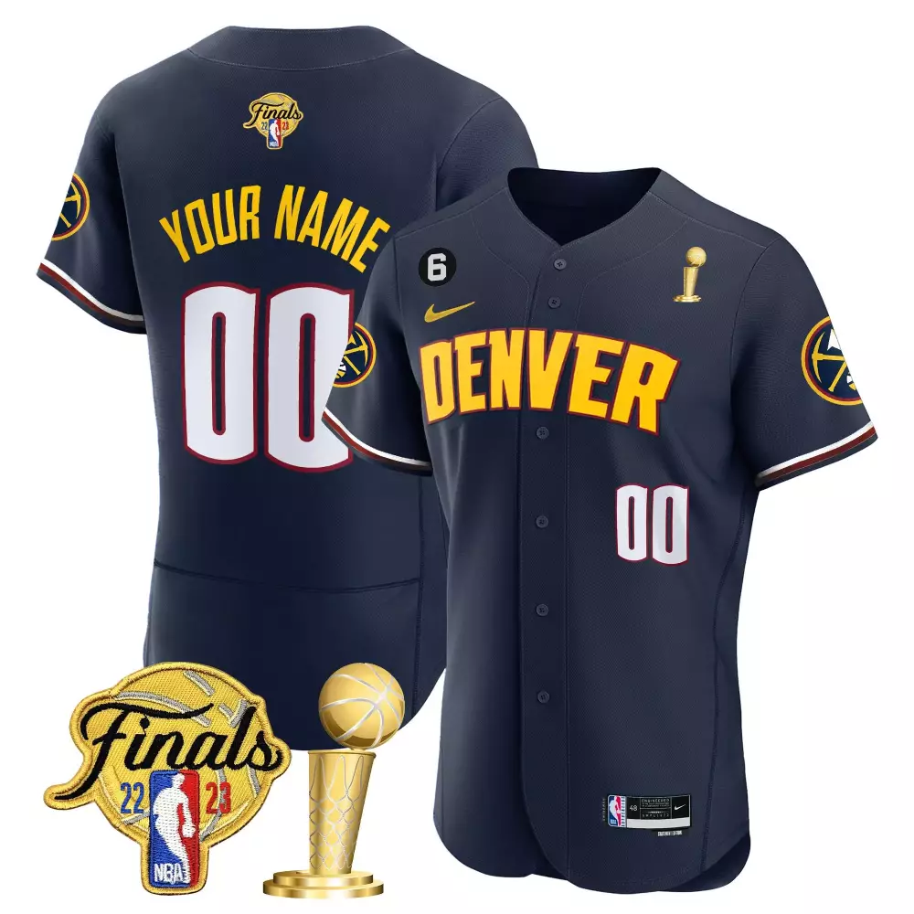 Custom Denver Nuggets Jersey Navy 2023 NBA Finals Men Yellow White Red Icon Flex
