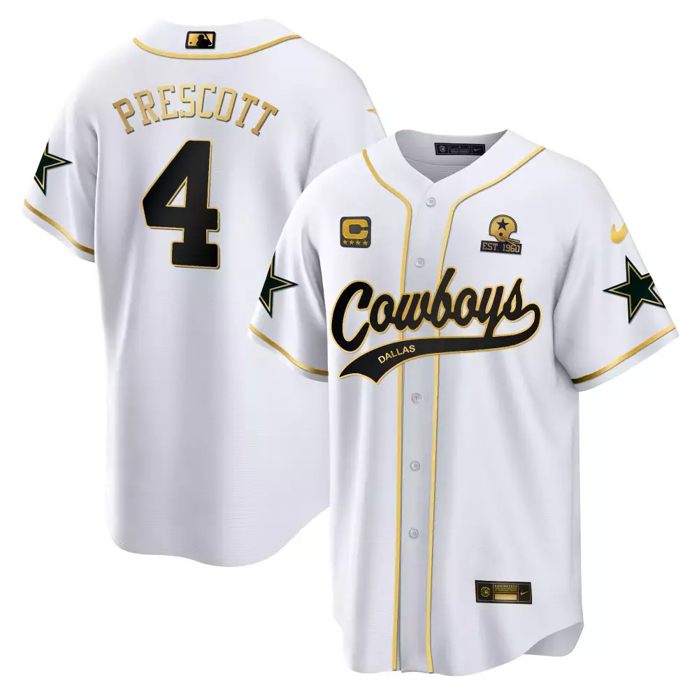 Dak Prescott 4 Dallas Cowboys Jersey White Stars Captain Engineered Men Black Gold