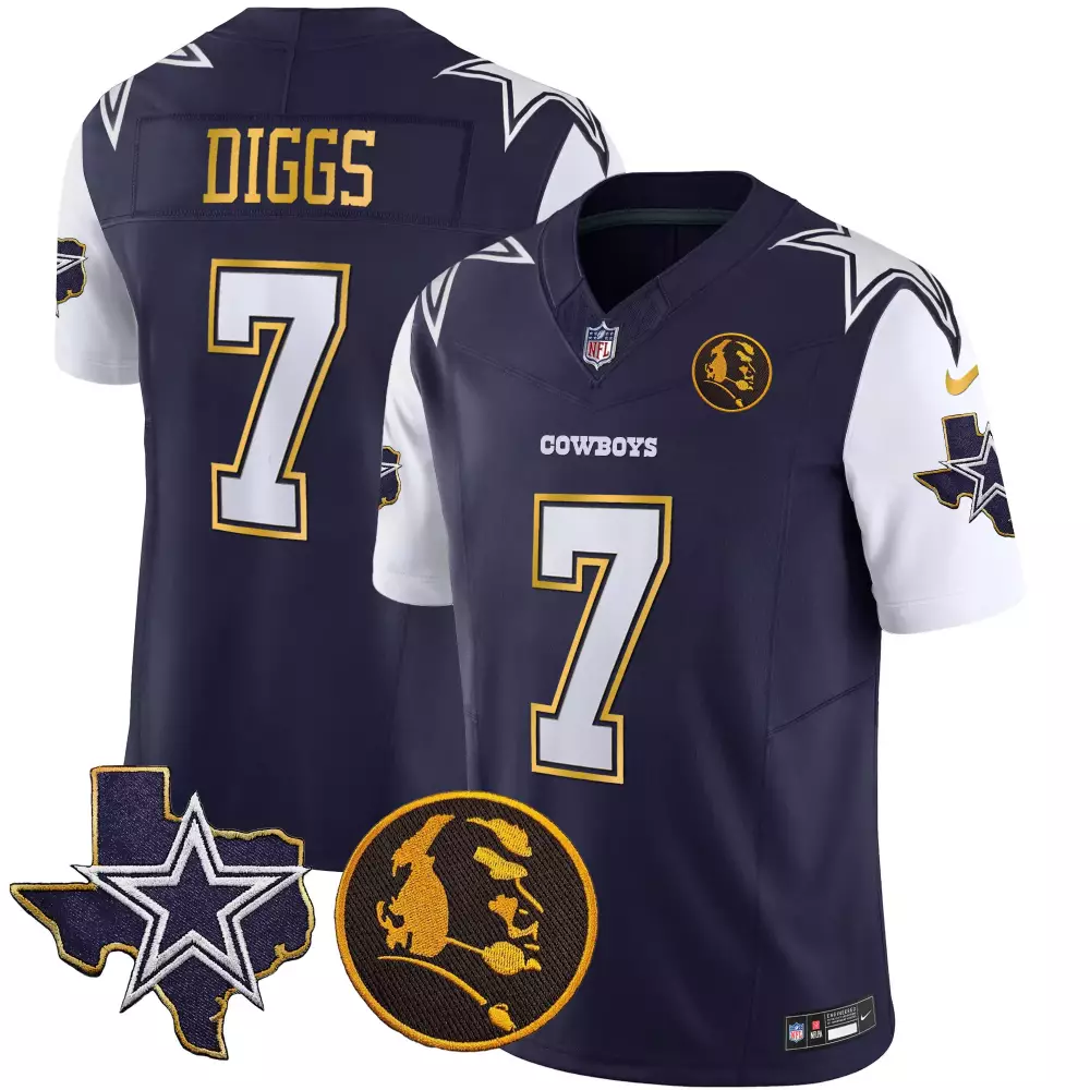 Trevon Diggs 7 Cowboys Jersey Navy Dallas Star Texans Outline Men White Gold Vapor