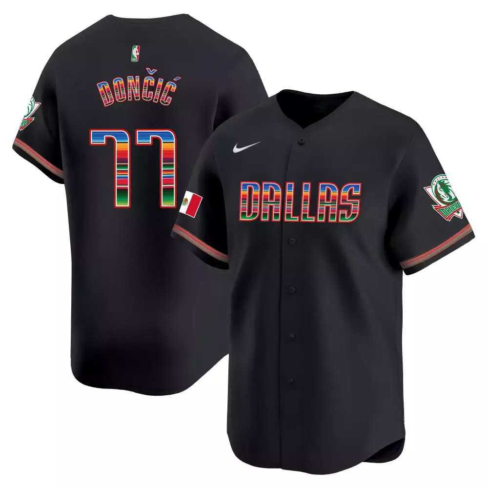 Luka Doni 77 Dallas Mavericks Jersey Black Noche Latina Mexican Flag 2023 Men Split