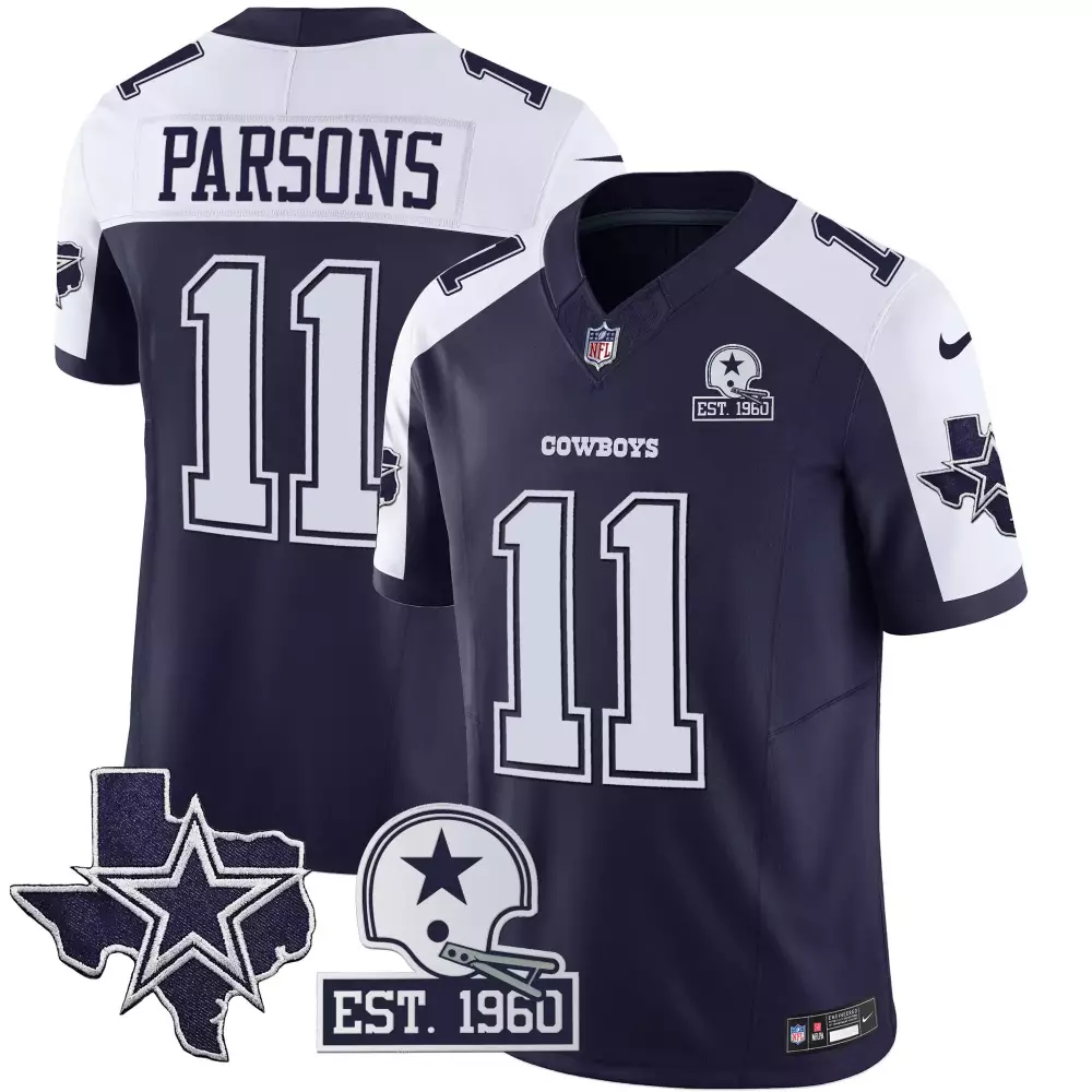 Micah Parsons 11 Cowboys Jersey Navy Texas Star Helmet Men White Alternate Throwback